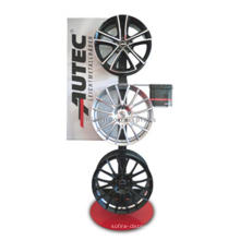 Estante de exhibición del borde de la rueda de la tienda al por menor de las piezas promocionales del coche de la rueda de la aleación del suelo del metal de la marca